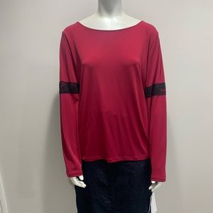 Red top with black lace accent on sleeve. Size XL